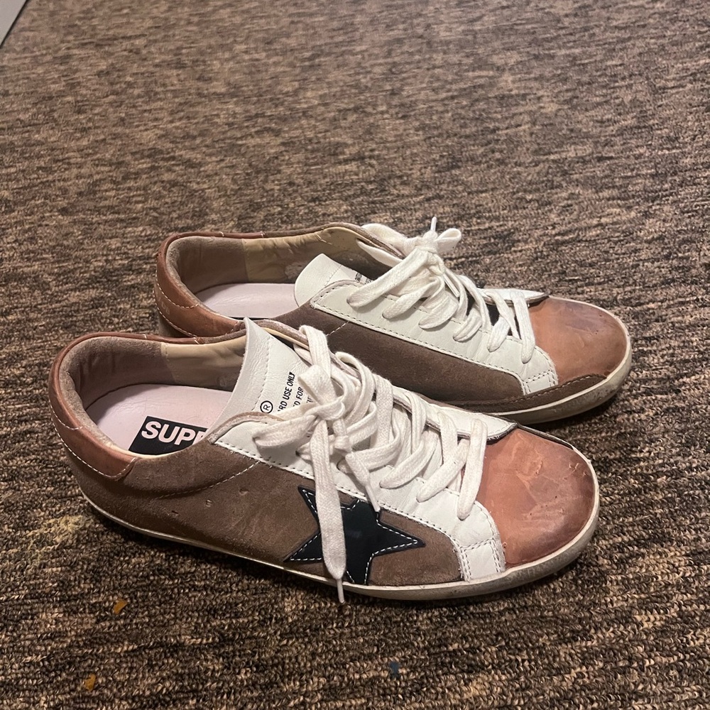 Golden Goose Brown and White Sneakers Great Condition